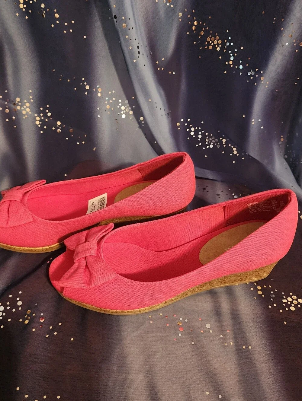 Girls Pink Bow Peep-Toe Wedge Flats  size 3 1/2